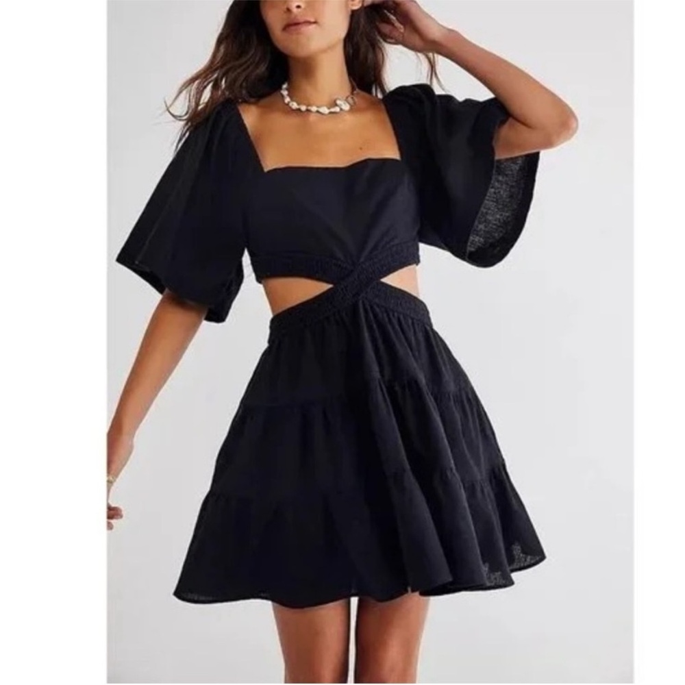 Free People Cross of Sunlight Mini Dress - black